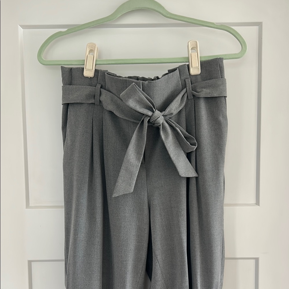 LOFT Gray Wide-Leg Trousers with Tie-Waist